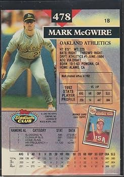 Amazon.com: 1993 Topps Stadium Club Mark McGwire A's